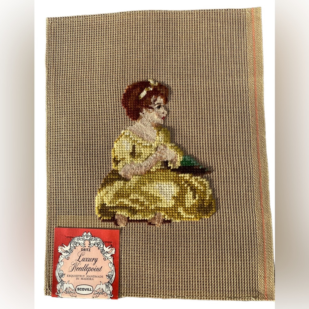 Young Kneeling Female PreWorked VTG NOS Dritz Luxury Needlepoint 9 X 12
